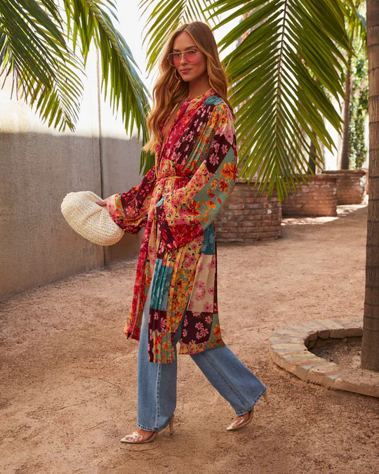 Dominica Pleated Floral Tie Waist Kimono | VICI
