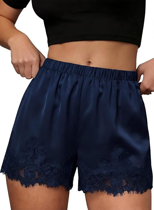 EVALESS Womens Shorts Satin Silk Lace Shorts 2026 Summer Micro Mini Slip Pajama Shorts Cute Beach... | Amazon (US)