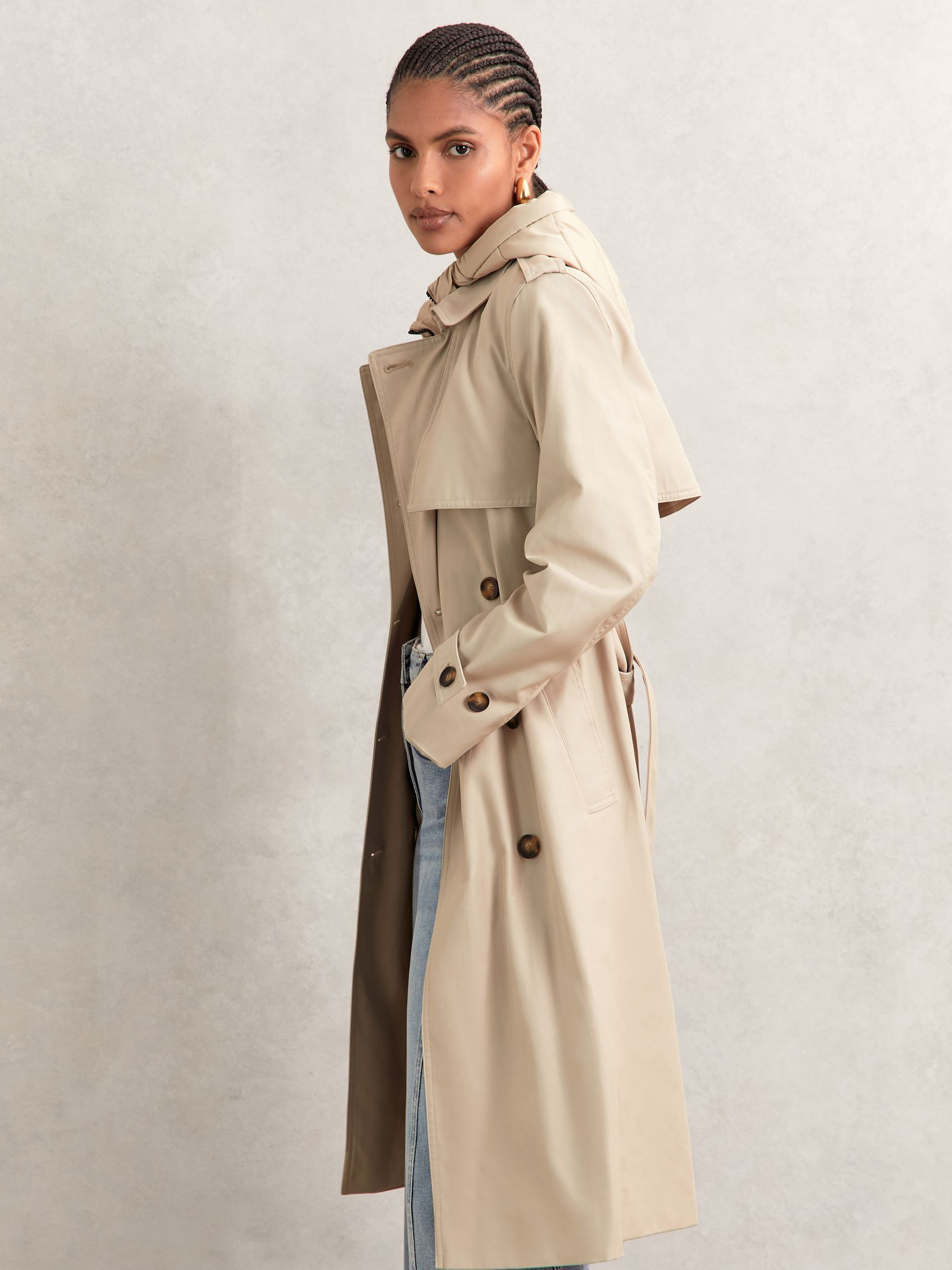 Reiss Hooded Insert Trench Coat in Stone - REISS | Reiss UK