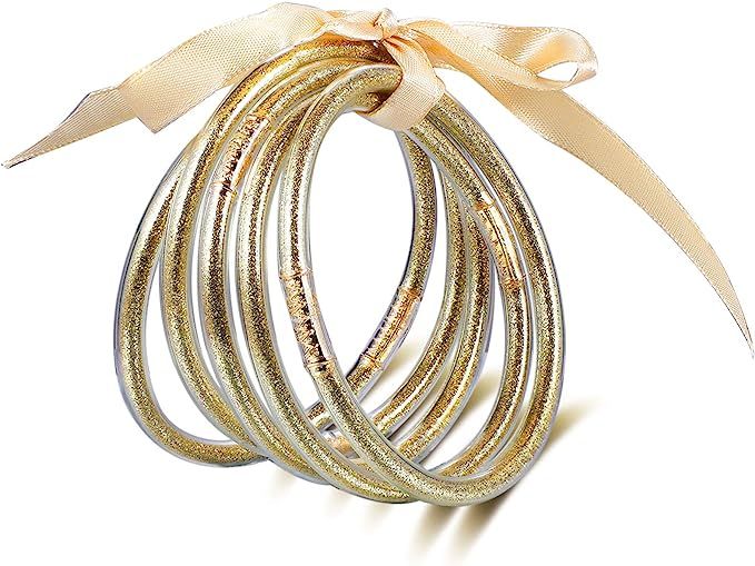 Glitter filled Jelly Bangle Bracelets, Lightweight Cute Silicone Bracelets Best Gifts for Women G... | Amazon (US)