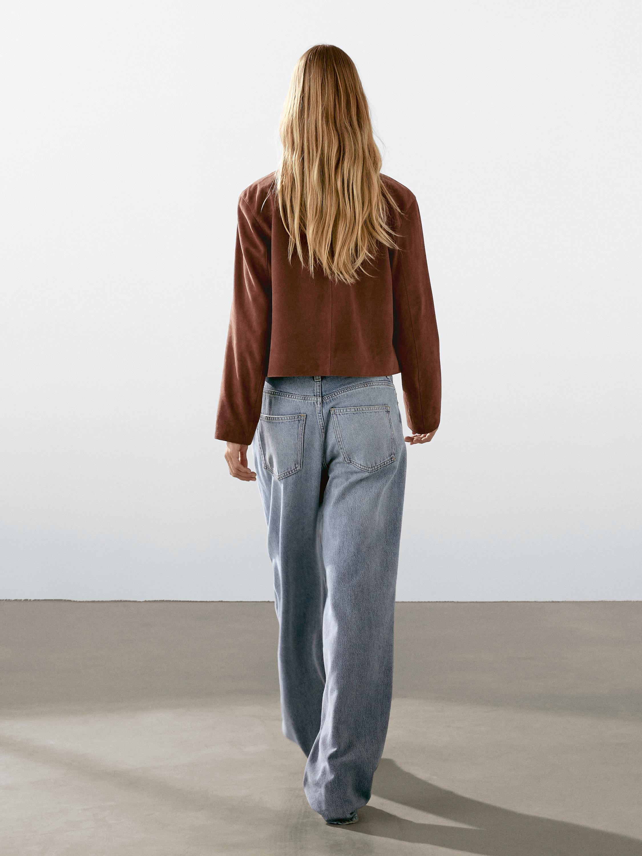 Cropped suede leather-lined jacket with buttons | Massimo Dutti UK