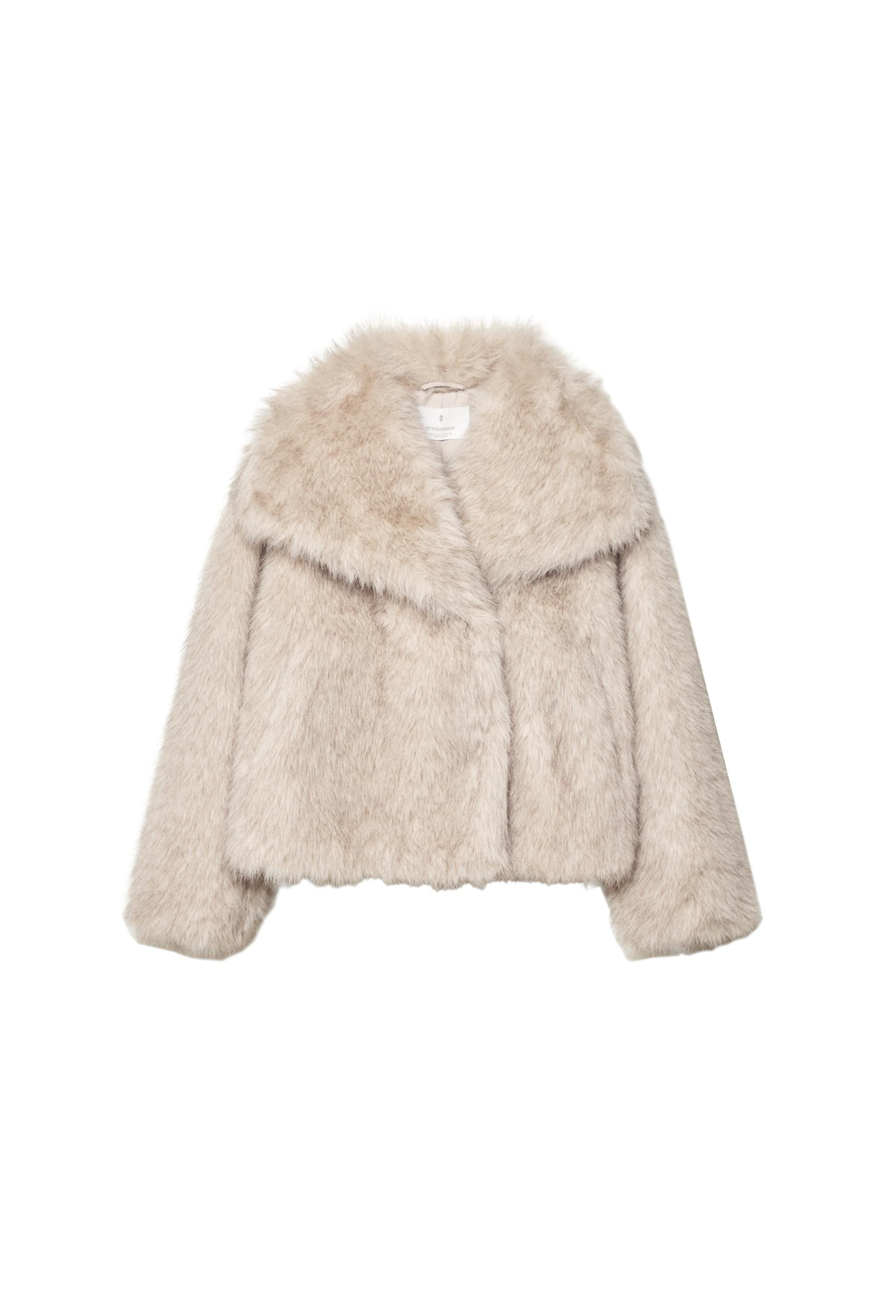Cropped faux fur jacket - Women's fashion | Stradivarius United Kingdom | Stradivarius (UK)
