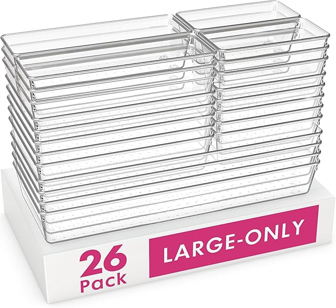 Criusia 26 Pack Large Clear Plastic Drawer Organizer Bins -5 Size Heavy Duty Acrylic Kitchen Draw... | Amazon (US)