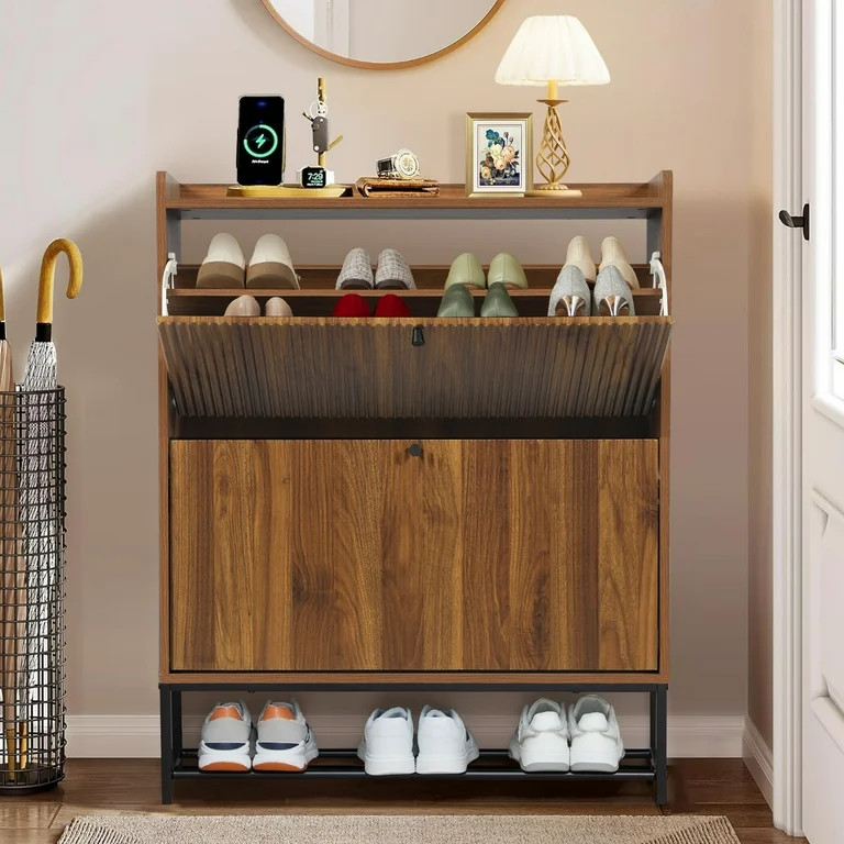 Wirrytor Shoe Storage Cabinet with 2 Flip Drawers for Entryway, Hidden Wooden Shoe Cabinet Narrow... | Walmart (US)