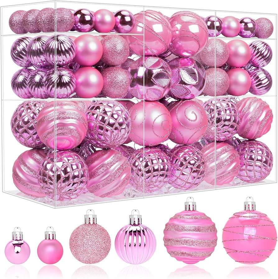 100ct Christmas Ball Ornaments Set, Pink Xmas Tree Decoration, Shatterproof Decorative Hanging Ba... | Amazon (US)
