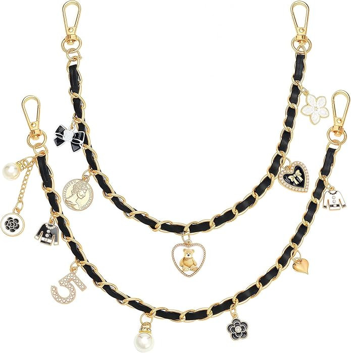 2Pcs Purse Extender Chain Gold Bag Extender Chain Black Leather Purse Strap Extenders Pearl Purse... | Amazon (US)