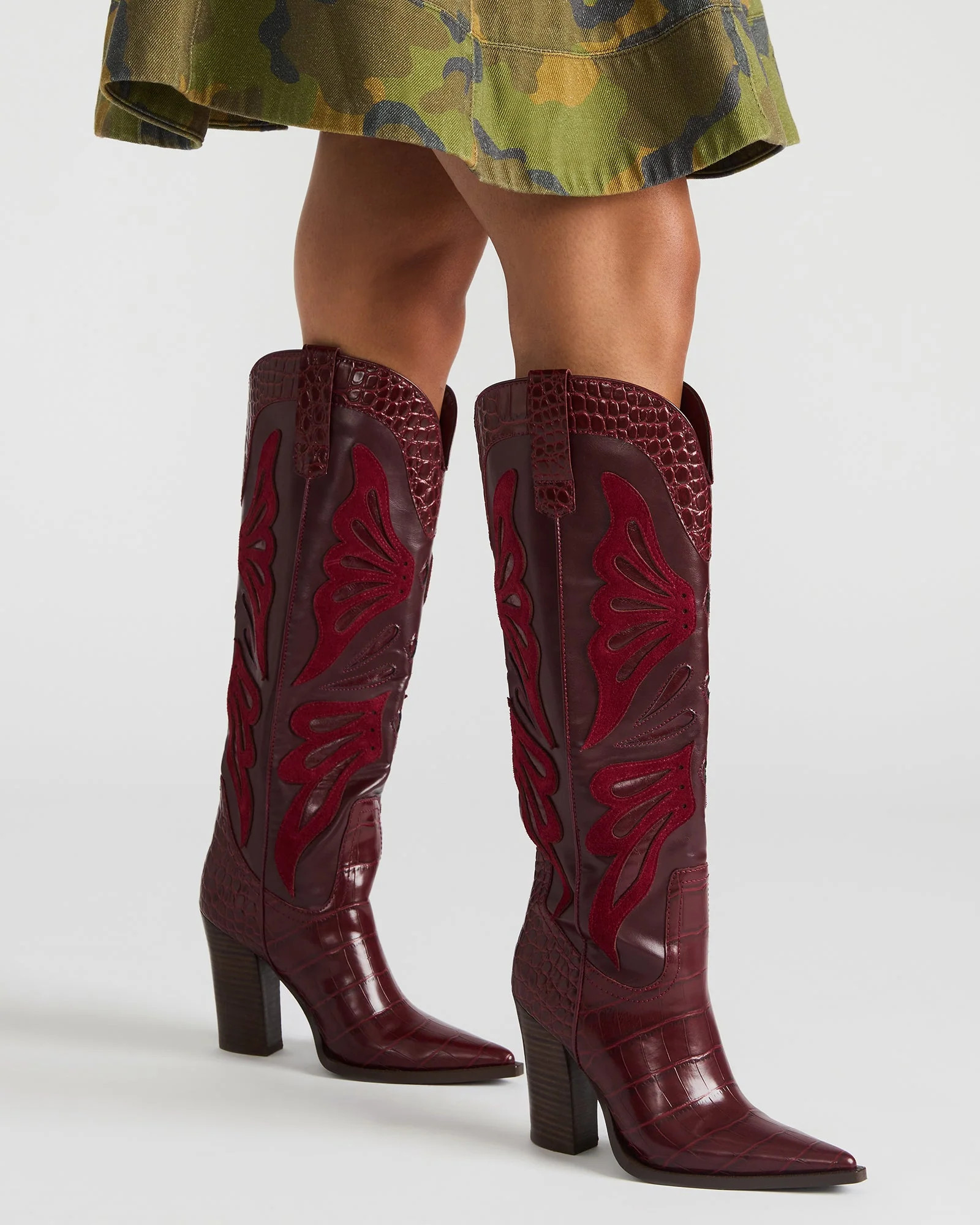 KAZ Burgundy Pointed-Toe Knee-High Block Heel Western Women's Boot | Steve Madden (US)