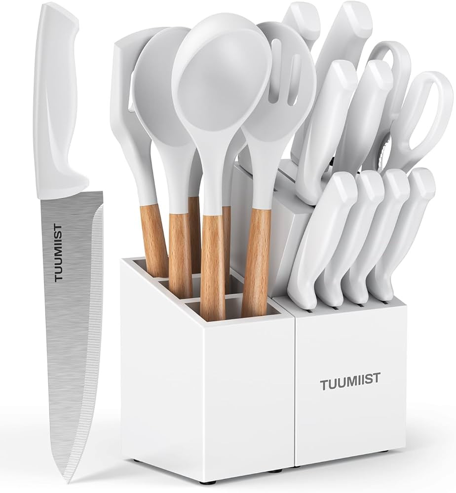 18-Piece Knife Sets for Kitchen with Block and Sharpener & Kitchen Utensils Set & Removable Utens... | Amazon (US)