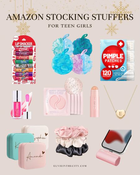 Amazon stocking stuffer ideas for teen girls include lip balm, loofahs, pimple patches, lipgloss, eye masks, an initial necklace, jewelry holder, satin scrunchies, and a portable charger. 

Gifts for teens, gifts for girls, gifts under 10, stocking stuffers for kids

#LTKGiftGuide #LTKkids #LTKHoliday
