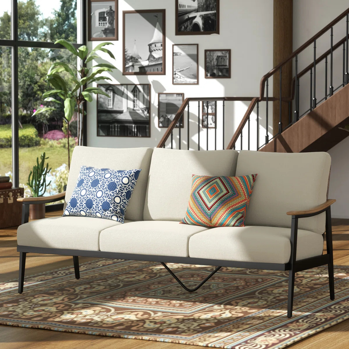 Nakishia Outdoor 3 - Person Patio Sofa With Wicker Back and Thick Cushions | Wayfair North America