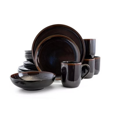 Elama Midnight Beach 16 Piece Round Stoneware Dinnerware Set | Target