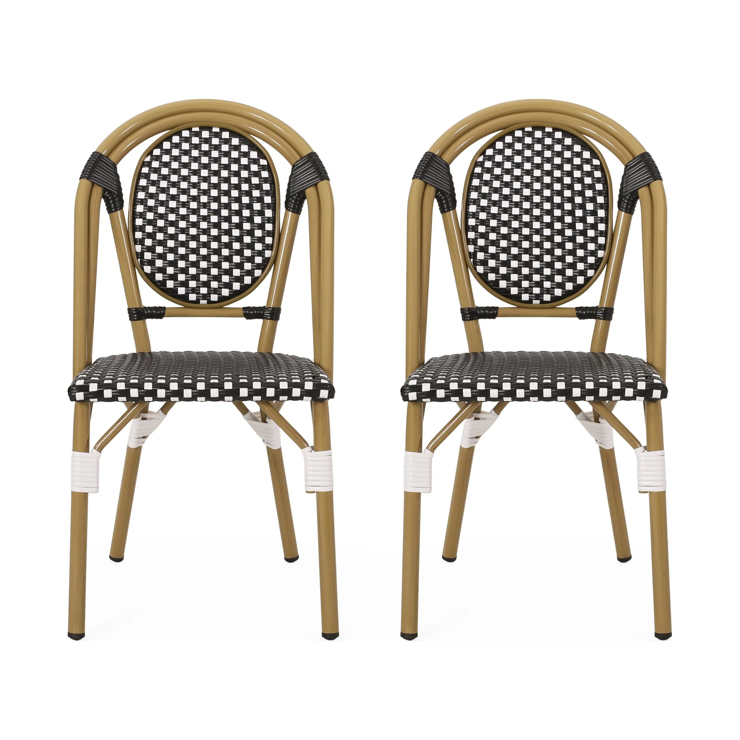 GDF Studio Kazaria Outdoor French Wicker Bistro Chairs, Set of 2, Black, White, and Bamboo Finish | Walmart (US)