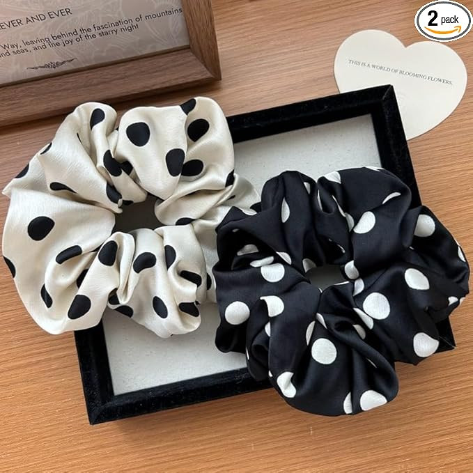 Lemeilleur 2 PCS Polka Dots Silklike Hair Scrunchies Long Hair Hair Eleastic Bands Scrunchy Hair ... | Amazon (US)