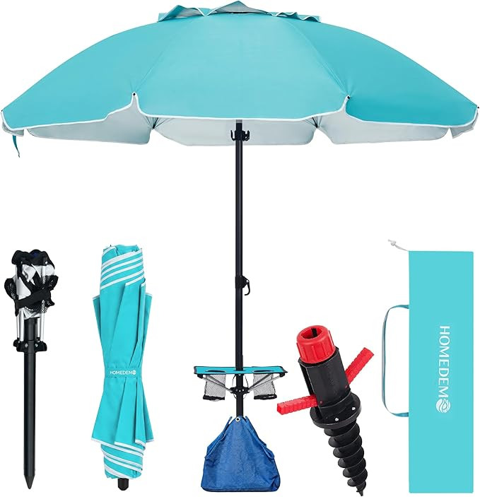 HOMEDEMO 8FT Large Beach Umbrella with Weight Bag & Sand Anchor, Outdoor Umbrellas with Adjustabl... | Amazon (US)