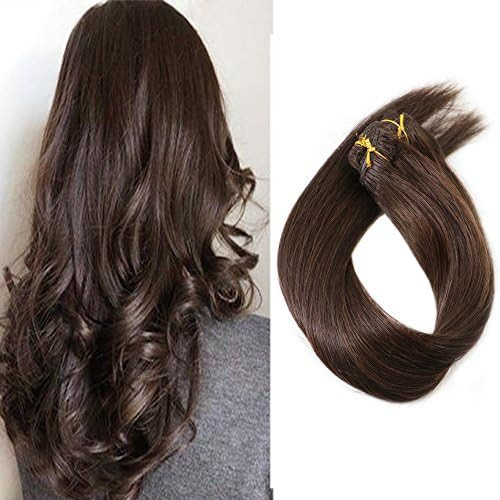 Dark Brown Human Hair Extensions Clip in Double Weft 18 Inch Straight Brown Real Hair Extensions ... | Amazon (US)