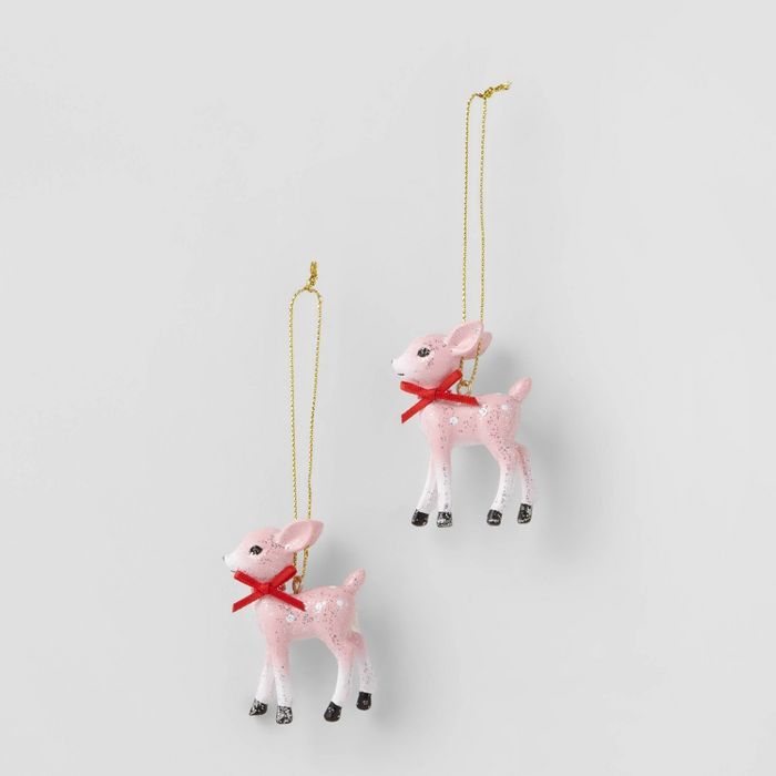 2ct Retro Small Deer Christmas Ornament Set Pink - Wondershop&#8482; | Target