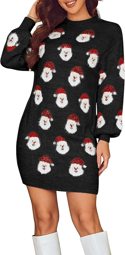 LLDYYDS Christmas Sweater Dress for Women Classic Xmas Pattern Knit Long Sleeve Crewneck Pullover... | Amazon (US)