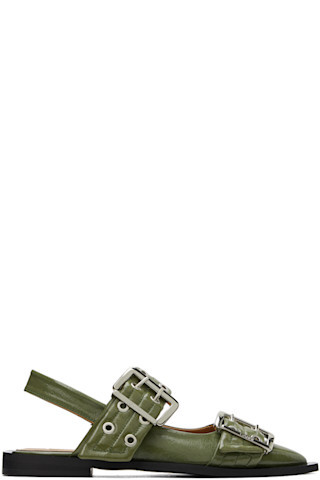 Khaki Feminine Buckle Ballerina Flats | SSENSE