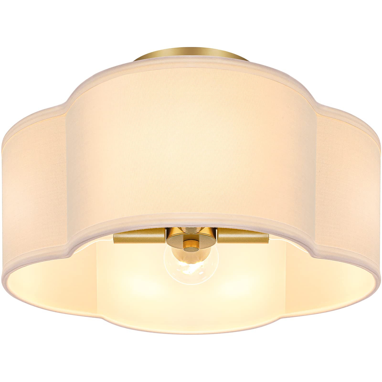 4-Light Semi Flush Mount Ceiling Light Fixture, Gold Modern Close to Ceiling Lamp with White Fabr... | Amazon (US)