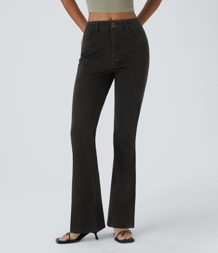 Women’s Halara Flex™ Mid Rise Button Pockets Stretchy Knit Casual Bootcut Jeans - Halara | HALARA