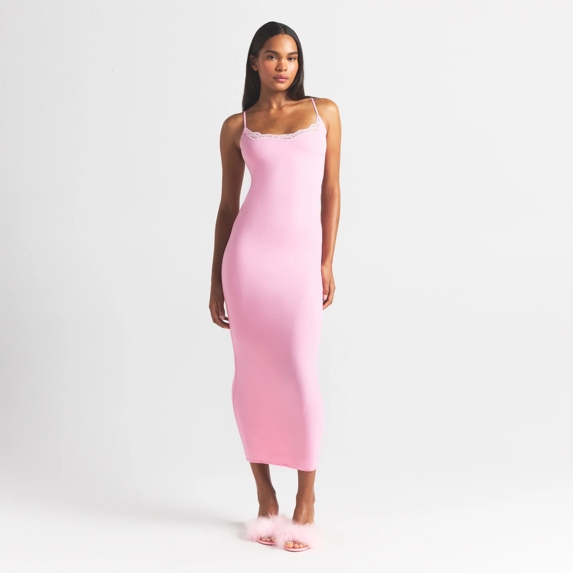 SKIMS Long Slip Dress | Pink | Small | Fits Everybody Lace | SKIMS (US)