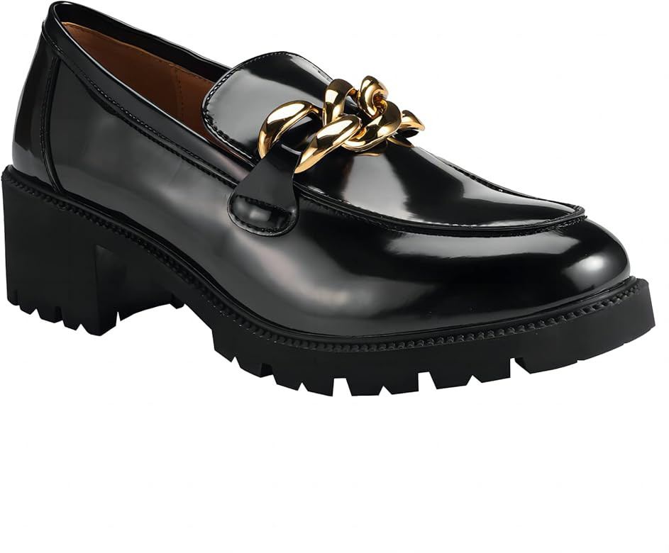 MACNMEUU Chunky Loafers Women Platform Loafers for Women Comfort Slip-on Loafers with Chain Faux ... | Amazon (US)