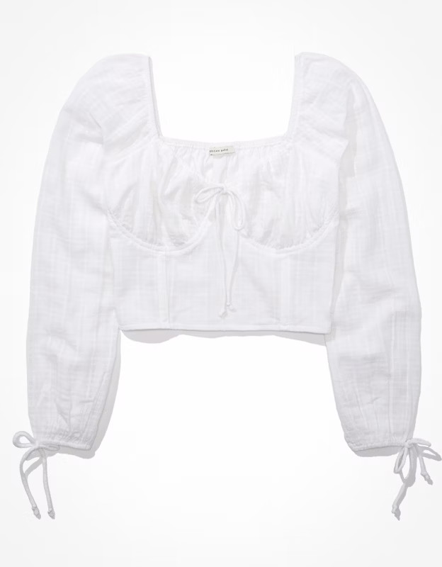AE Long-Sleeve Corset Blouse | American Eagle Outfitters (US & CA)