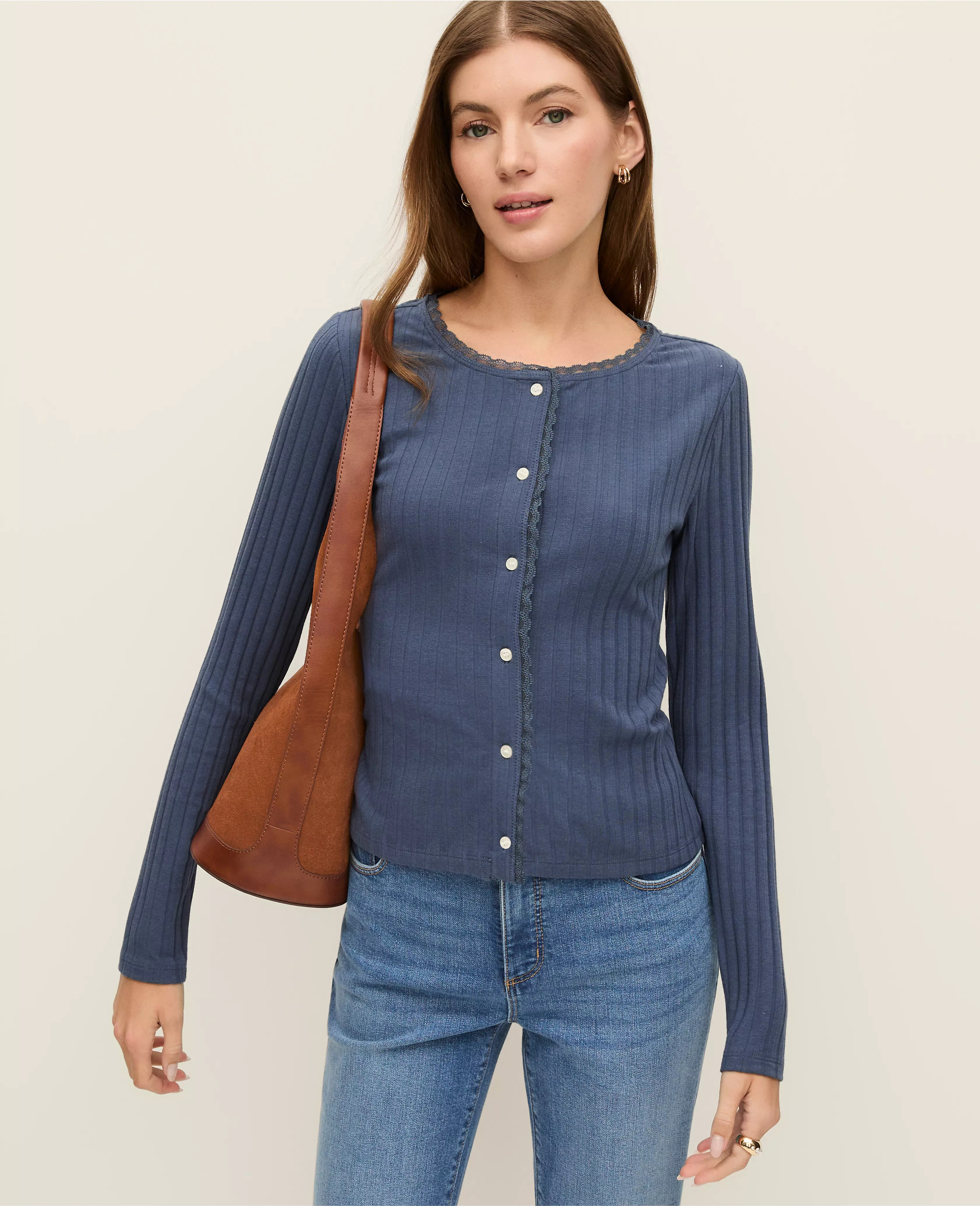 Weekend Collection Lace Trim Pointelle Cardigan | Ann Taylor