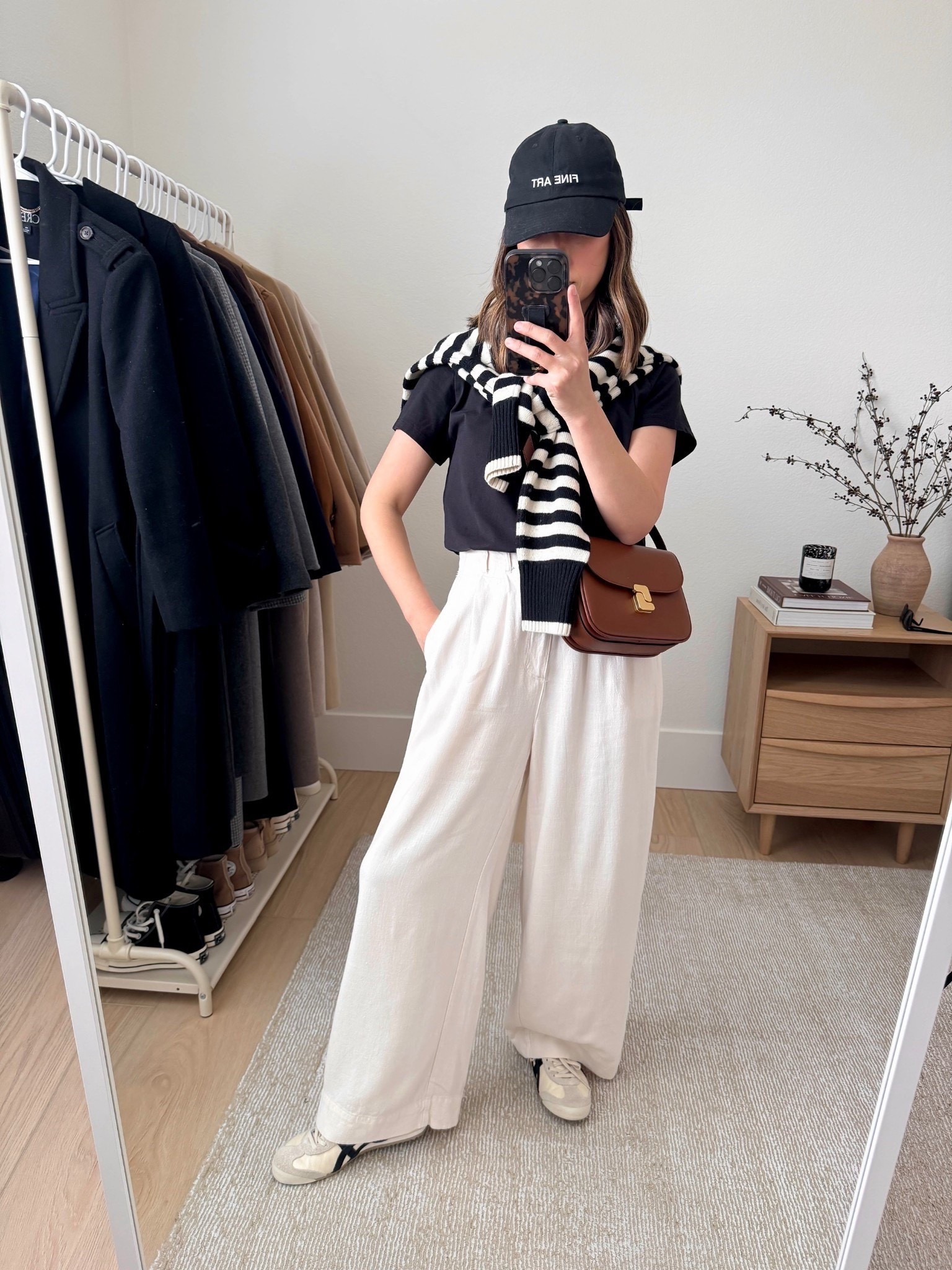 Classic spring outfit. 

Everlane tee medium. Sized up 2 sizes
Z Supply trousers xs. New version runs small, so size up.
Onitsuka Tiger sneakers 4 mens. Run big
Soeur Bag mini
Everlane sweater xs
Fine Art hat (old)

Petite style, spring style, spring outfits 

#LTKSeasonal #LTKPetite #LTKootd