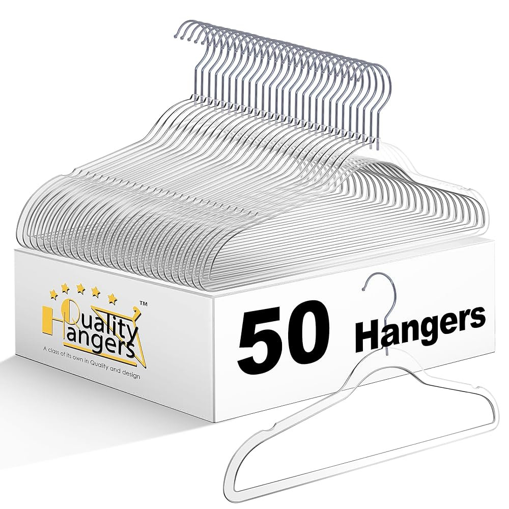 Quality Hangers Plastic Hangers for Clothes | 50 Pack - 17.5 Inch | Heavy Duty Space Saving Cryst... | Amazon (US)