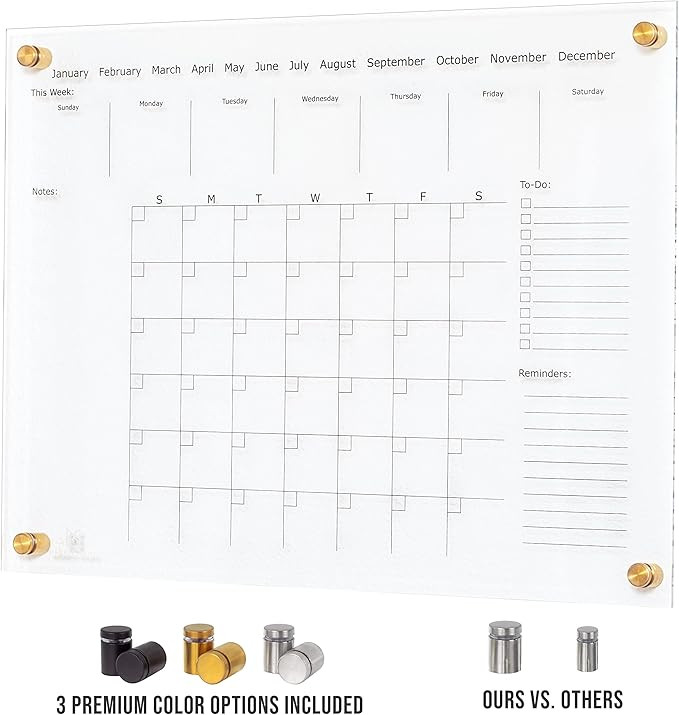 Premium 24" x 18" Clear Acrylic Dry Erase Wall Calendar | Whiteboard Calendar | Monthly Planner f... | Amazon (US)