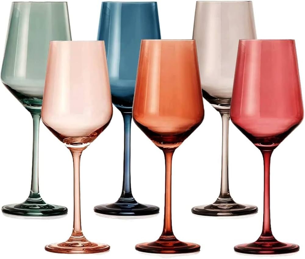 Colored Crystal Wine Glass Set of 6, Gift For Him, Her, Wife, Friend - Large 12 oz Glasses, Uniqu... | Amazon (US)