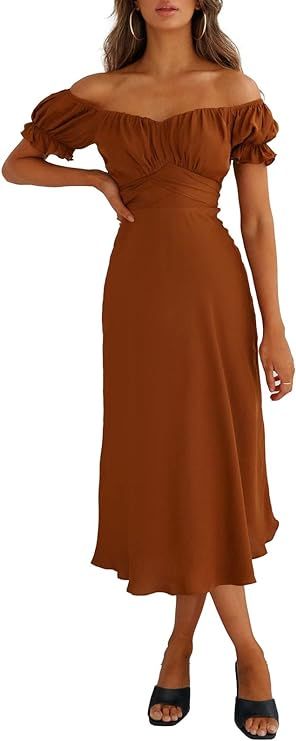 Linsery Women's Off Shoulder Long Dress Cocktail Party Wedding Formal Flowy Midi Dresses | Amazon (US)
