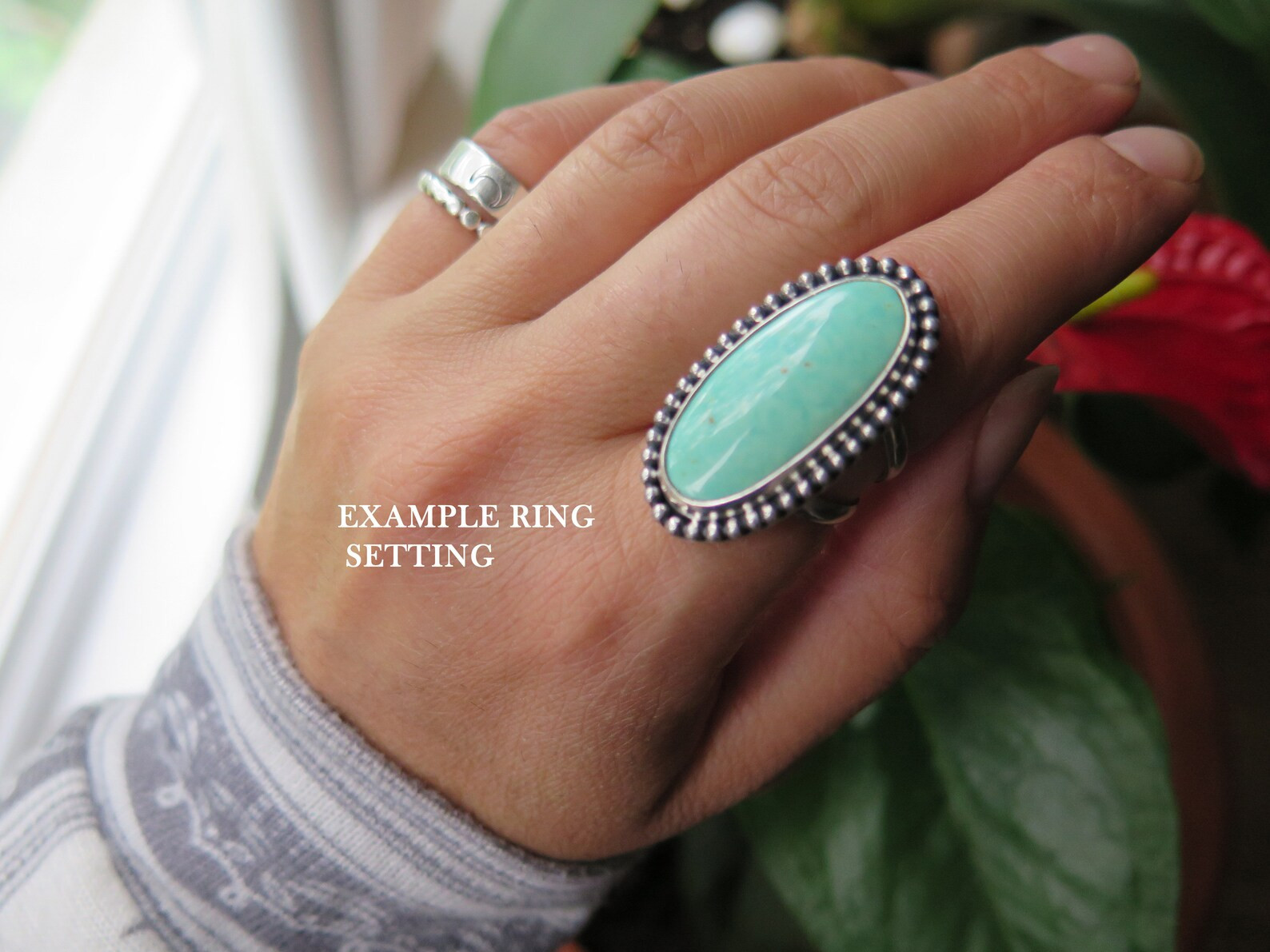 GENUINE Statement Long Oval KINGMAN Turquoise Sterling Silver Large Ringgift for Hersagittariusde... | Etsy (US)