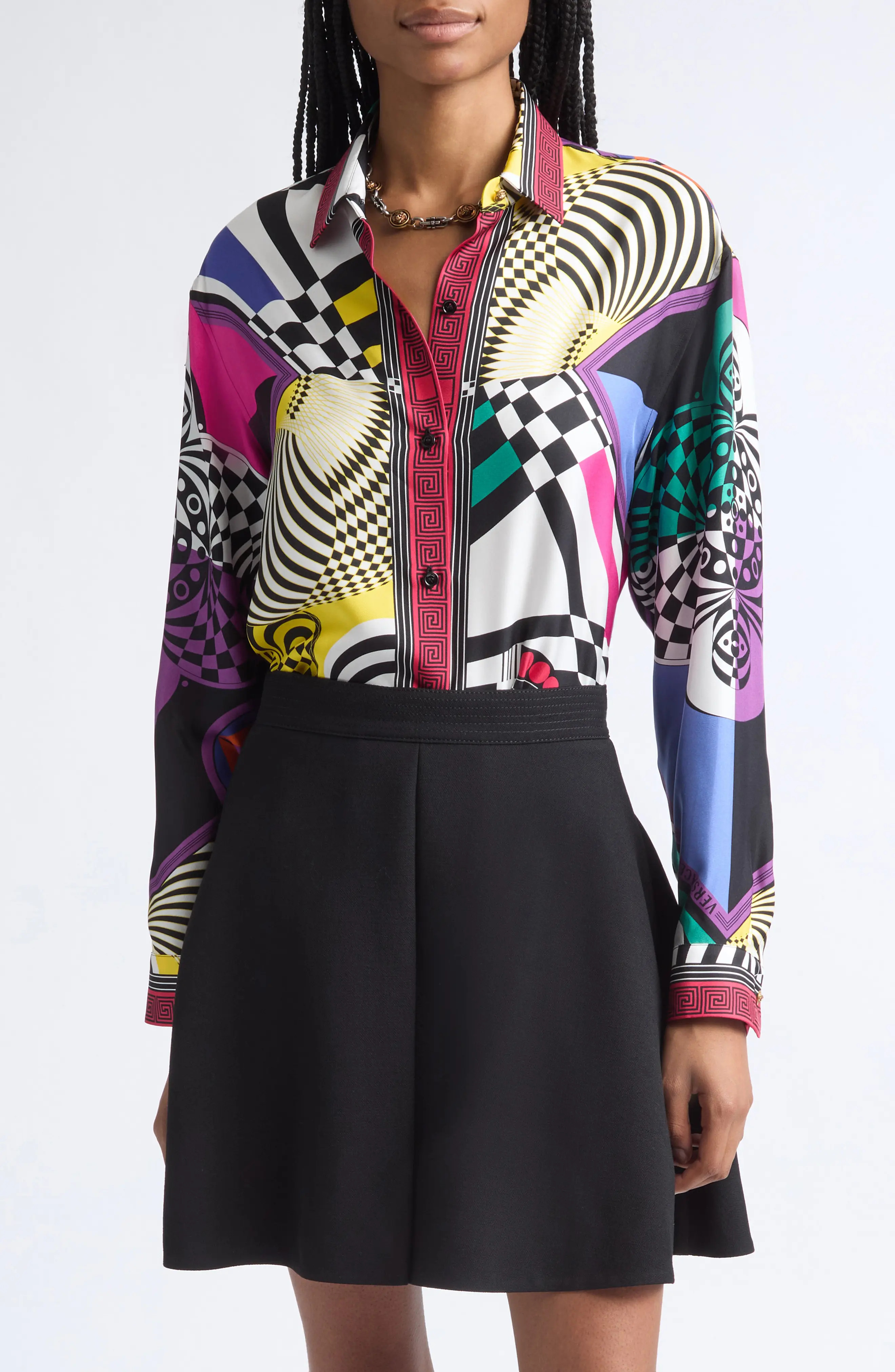 Versace Teatro Print Silk Foulard Button-Up Shirt (Women) | Nordstrom | Nordstrom