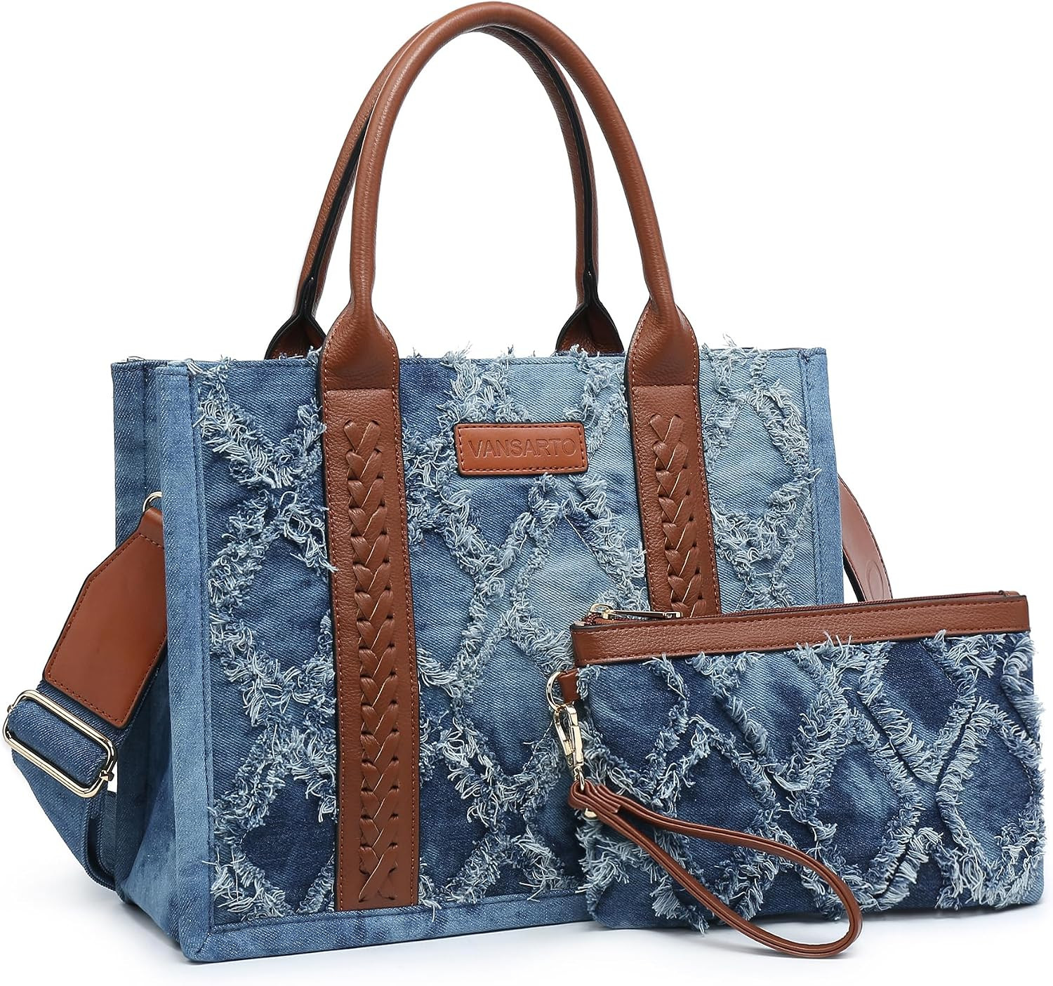 Denim Tote Bag for Women Top Handle Satchel Purse Shoulder Handbag | Amazon (US)