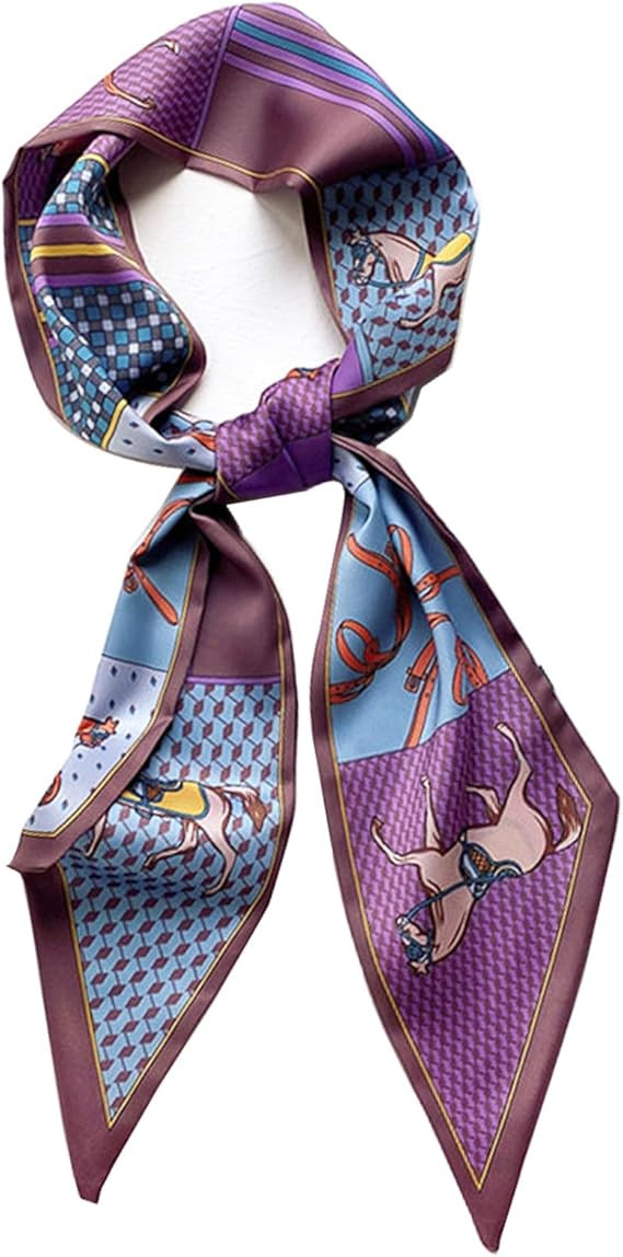 Clysoru Satin Neck Scarf for Women Printed Hair Scarves Bag Scarfs Fashion Elegant Oblique Angle ... | Amazon (US)