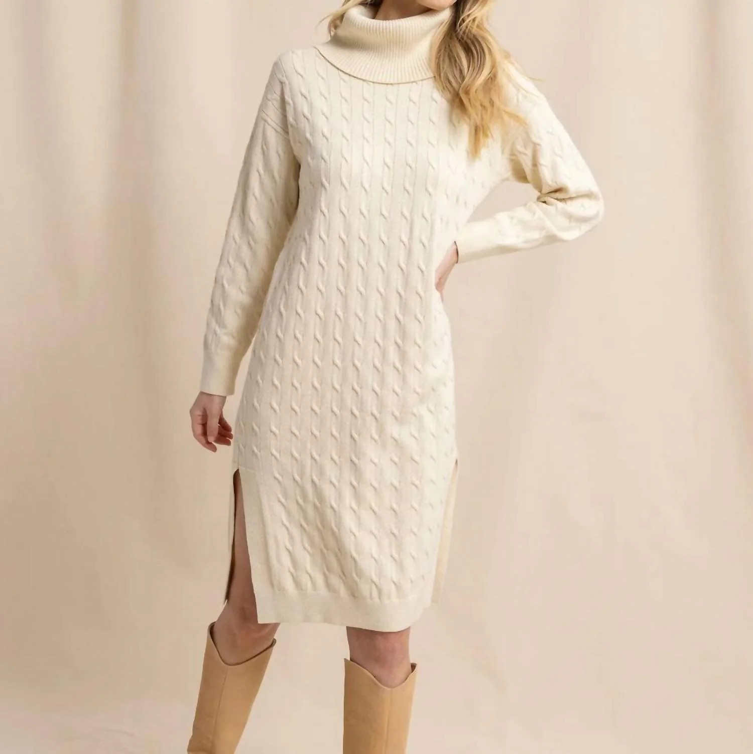 Brea Sweater Dress In Sand White | Shop Simon