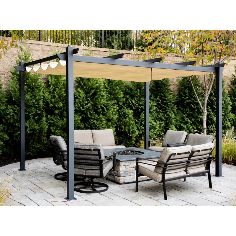 Jemari 13 Ft. W x 9.6 Ft. D Metal Pergola with Canopy | Wayfair North America