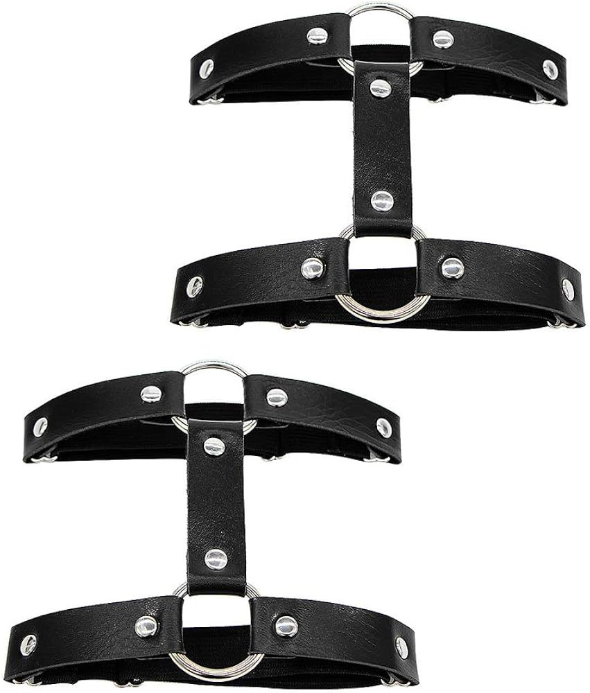 Jurxy 2PCS Gothic Double Row Garters Leg Ring Leg Elastic Punk Harness Garter Belt Adjustable Sus... | Amazon (US)