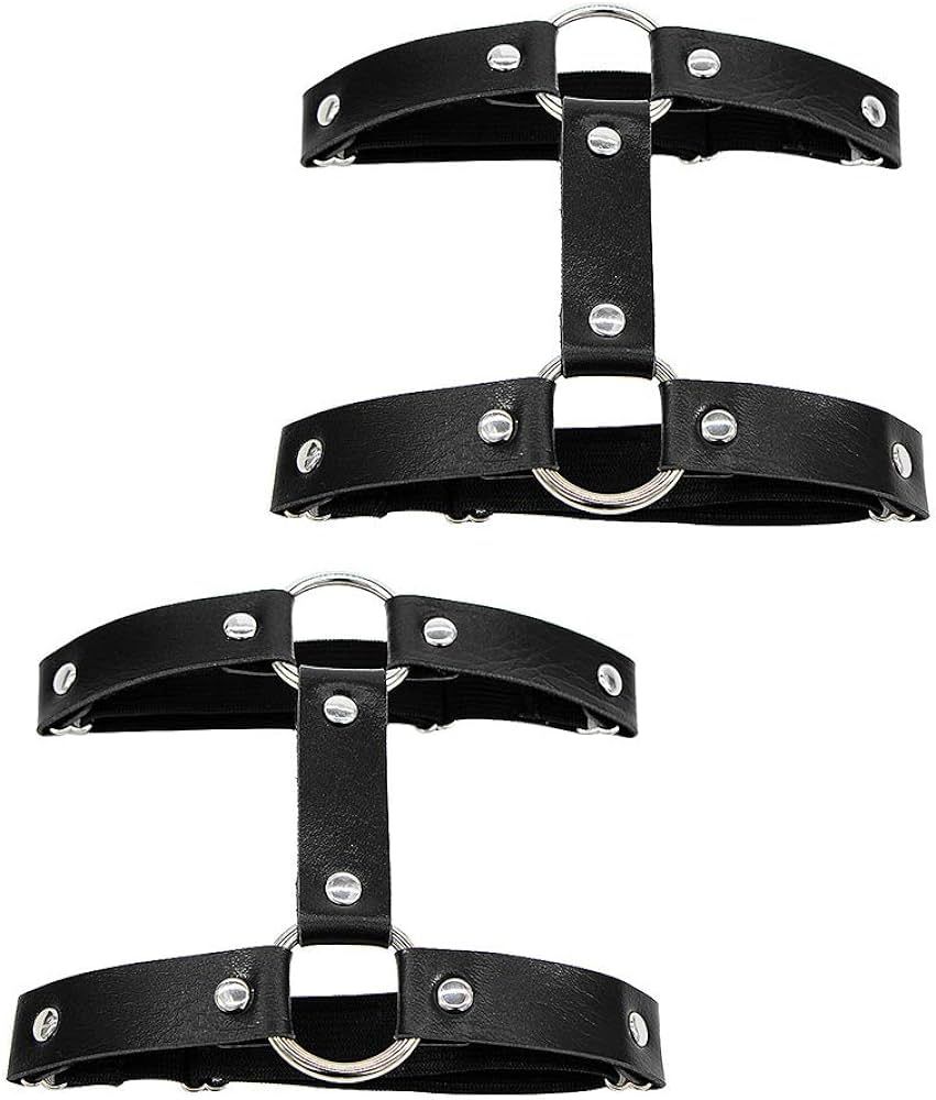 Jurxy 2PCS Gothic Double Row Garters Leg Ring Leg Elastic Punk Harness Garter Belt Adjustable Sus... | Amazon (US)