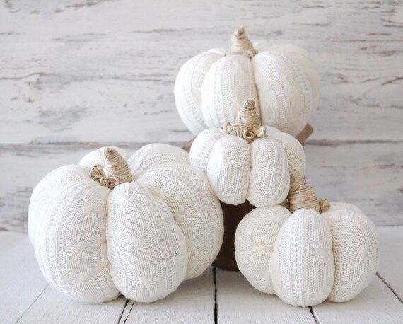white sweater pumpkins, fabric pumpkins, fall decor, autumn decor, farmhouse decor, neutral fall,... | Etsy (US)