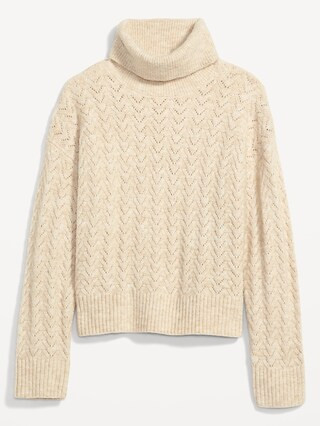 Heathered Pointelle-Knit Turtleneck Sweater for Women | Old Navy (US)
