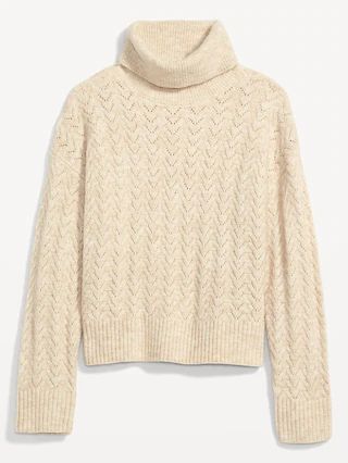 Heathered Pointelle-Knit Turtleneck Sweater for Women | Old Navy (US)