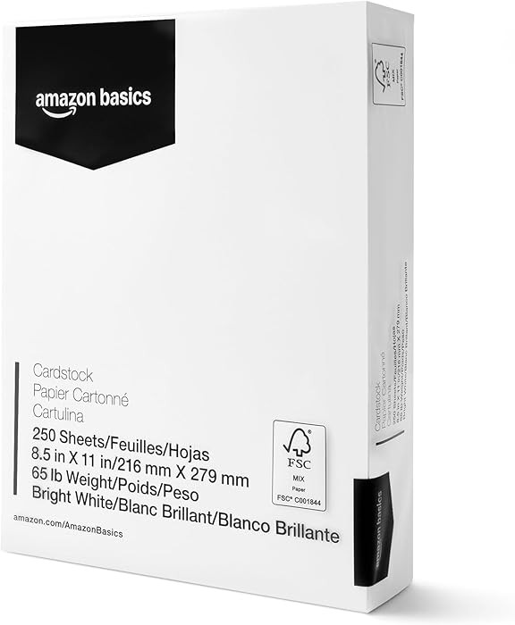 Amazon Basics Cardstock Paper, 8.5" x 11", 65 lb/176 gsm, 96 Bright, White, 250 Sheets | Amazon (US)