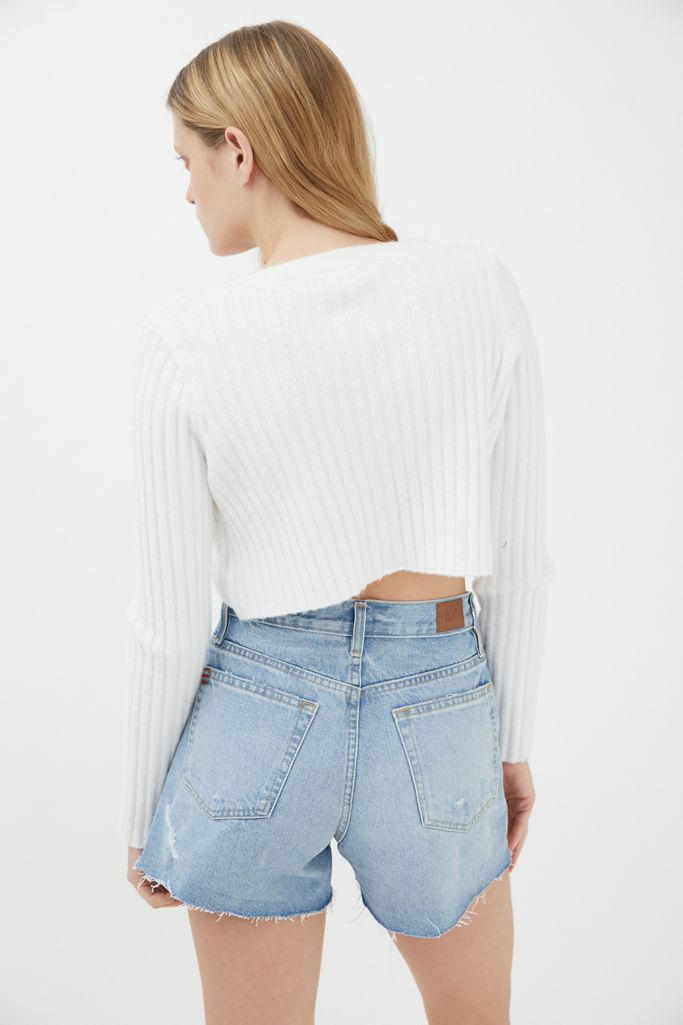 UO Rose Ribbed Cropped Cardigan | Urban Outfitters (US and RoW)
