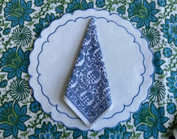 Placemat Scallop Round White /blue Set | Etsy | Etsy (US)
