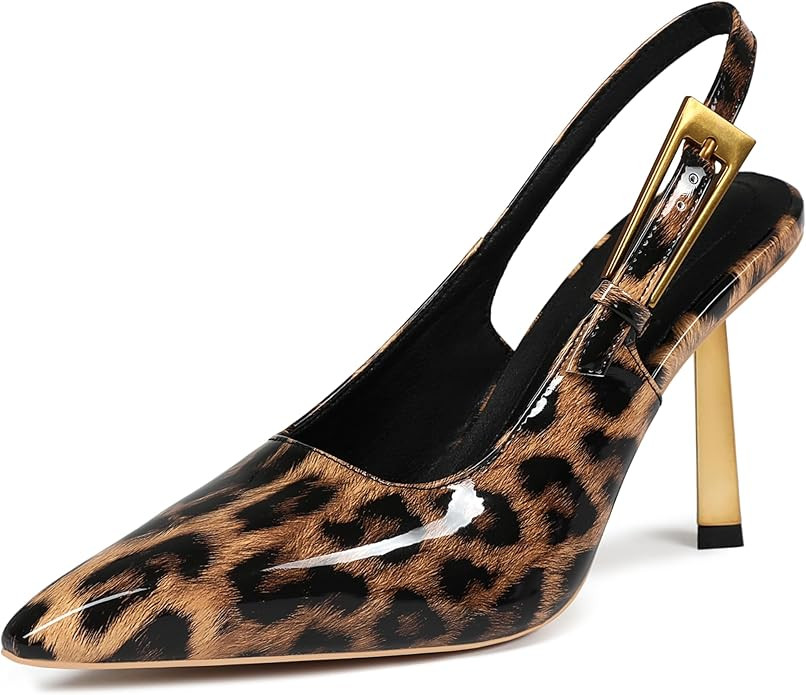 Women's Slingback Stiletto High Heels Square Toe with Metal Buckle Strap Slip On Pumps Backless P... | Amazon (US)