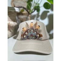Cream Feathered Trucker, Feather Trucker Hat, Cowgirl Country Concert Trendy Hat | Etsy (US)