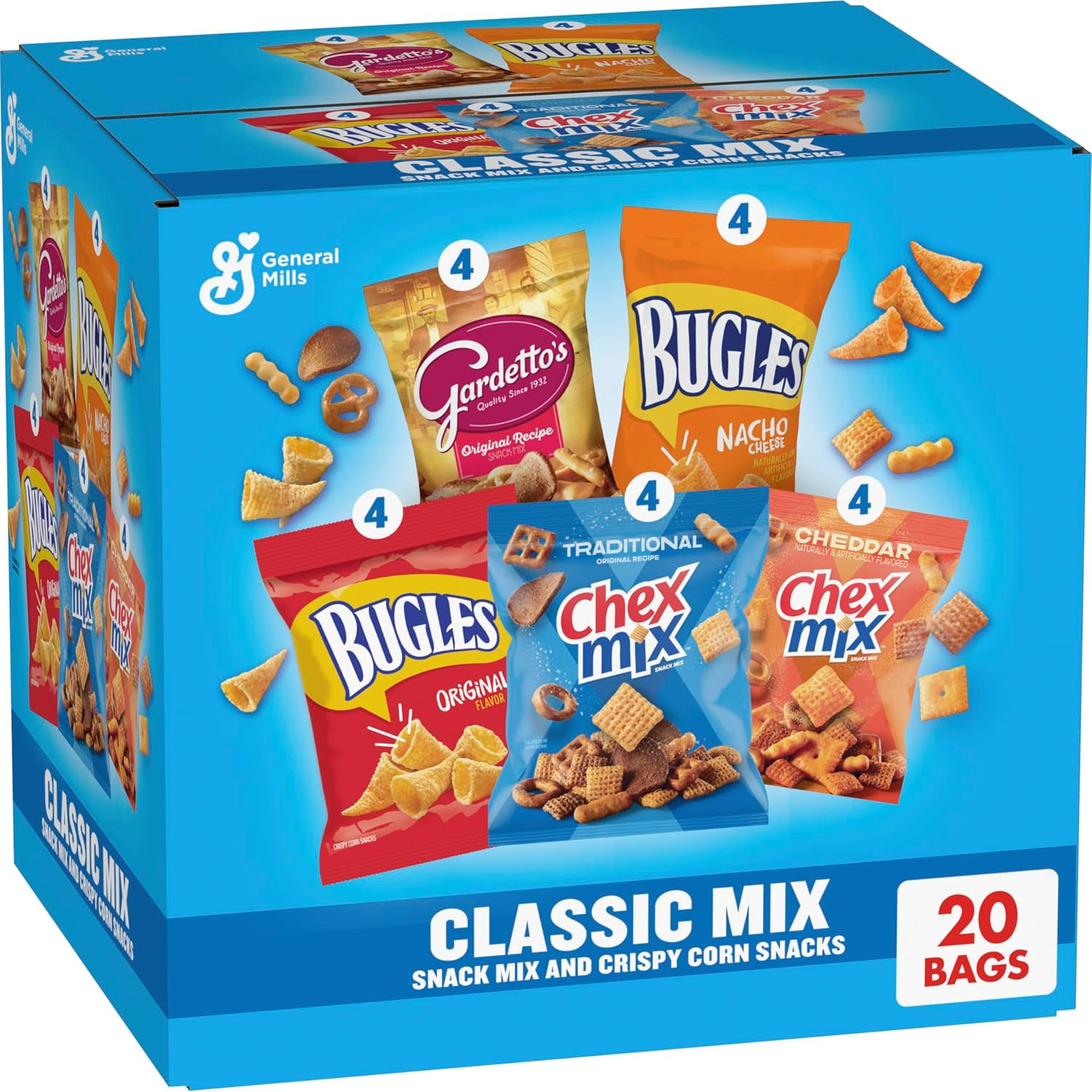 Classic Mix Snack Variety Pack, Bugles, Gardetto's, Chex Mix, 20 ct | Amazon (US)